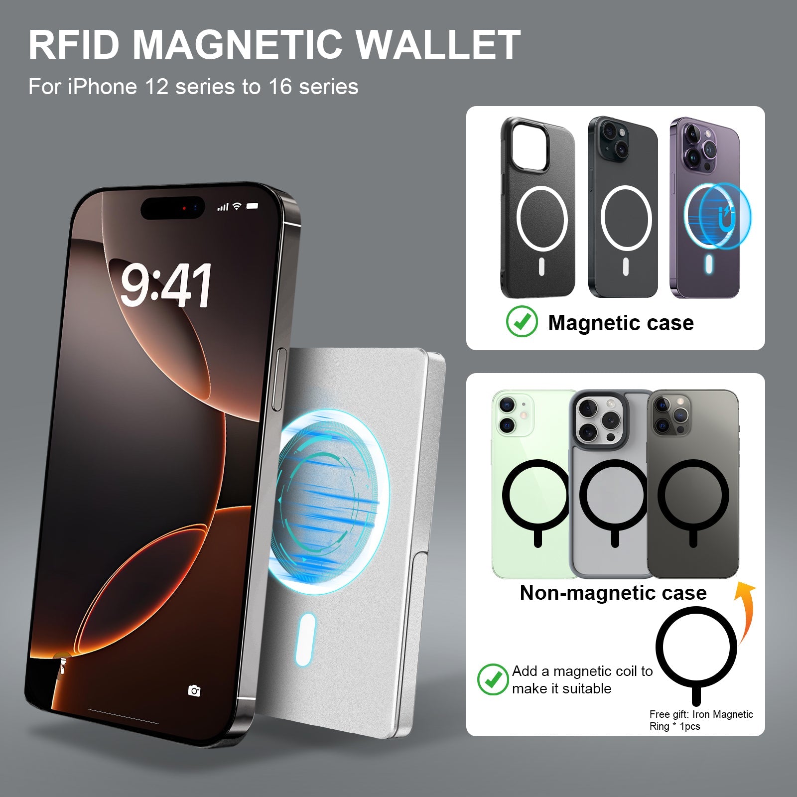 RFID Blocking Wallet Minimalist Slim Card Holder for Magsafe with Adjustable Stand, Metal Pop Up Magnetic Wallet  for Men TOYFID